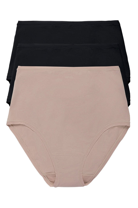 Bliss Bare Cotton High Waist Brief 3-Pack Black/Black/Café Natori