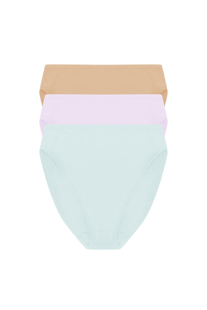 Bliss Bare Cotton High Cut Brief 3-Pack Cloud Green/Pale Purple/Café Natori