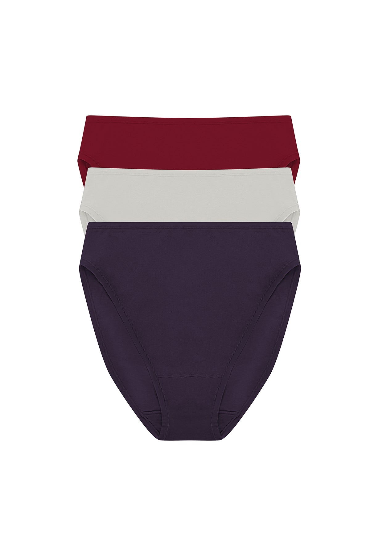 Bliss Bare Cotton High Cut Brief 3-Pack Purple Dusk/Smoky/Dk Red Natori