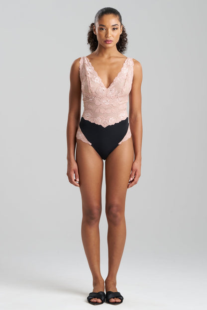 Imagine Jersey Lace Bodysuit Black/Rose Natori
