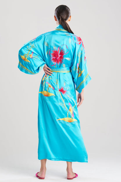 Couture Bali Embroidered Silk Robe Azure Natori