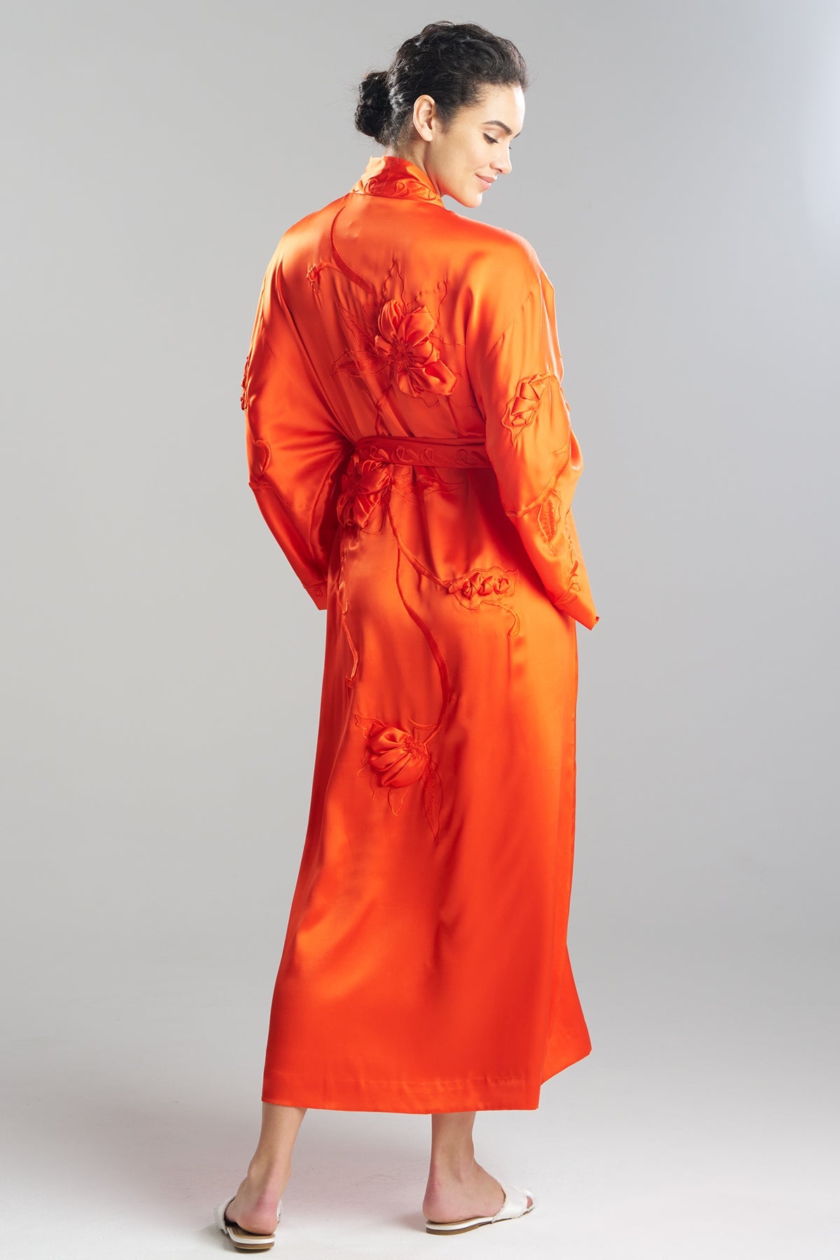 Couture Mokuren Embroidered Silk Robe Blood Orange Natori
