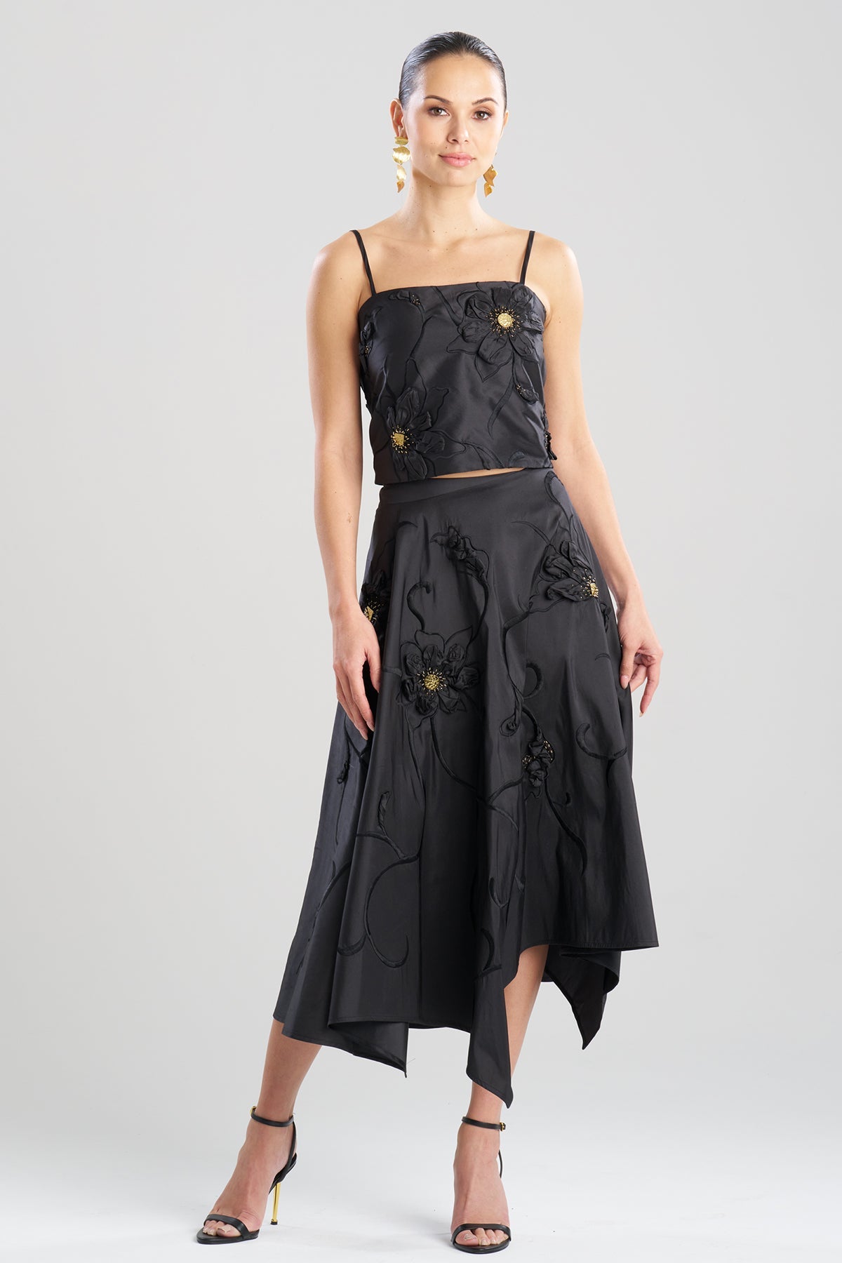 Couture Silk Dupioni Embellished Bustier Black Natori