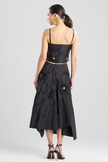 Couture Silk Dupioni Embellished Bustier Black Natori