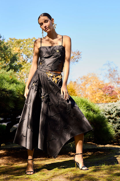 Couture Silk Dupioni Embellished Bustier Black Natori