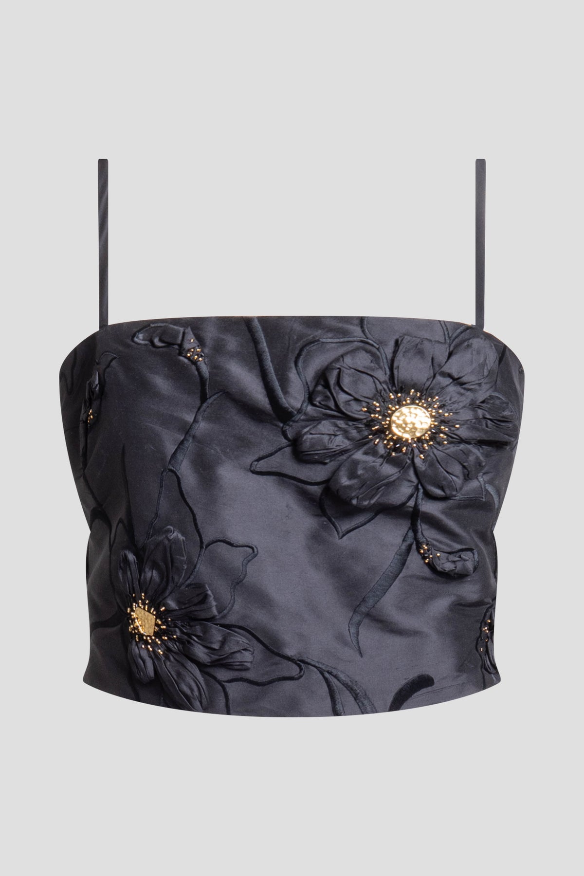 Couture Silk Dupioni Embellished Bustier Black Natori