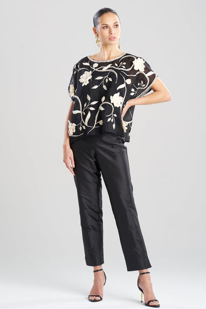 Couture Silk Organza Embellished Top Black Natori