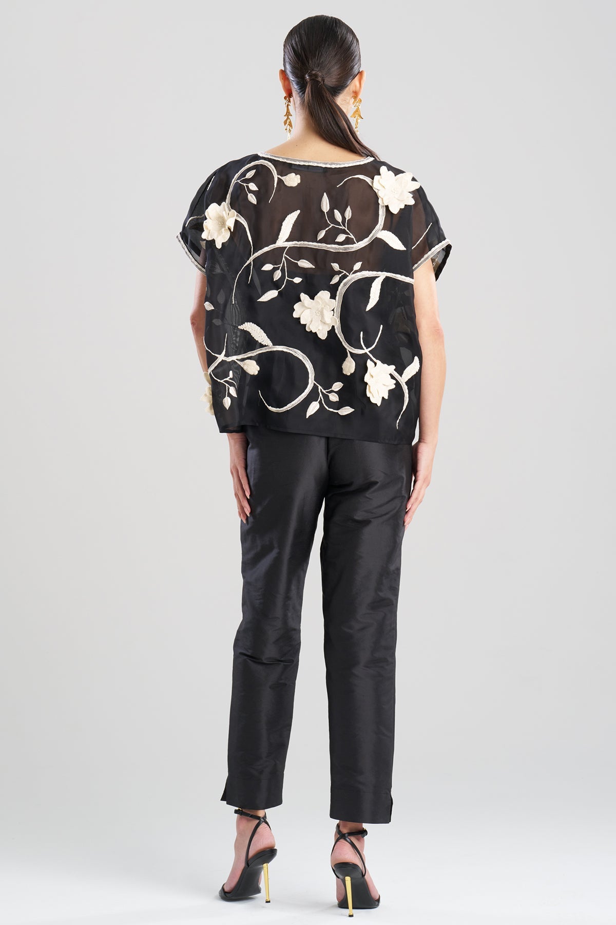 Couture Silk Organza Embellished Top Black Natori