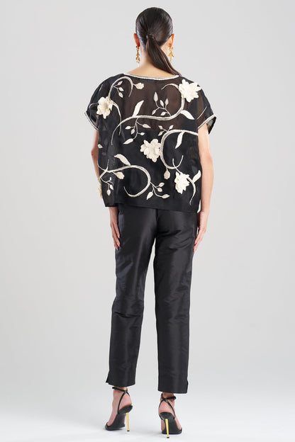 Couture Silk Organza Embellished Top Black Natori
