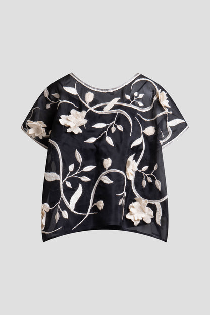 Couture Silk Organza Embellished Top Black Natori