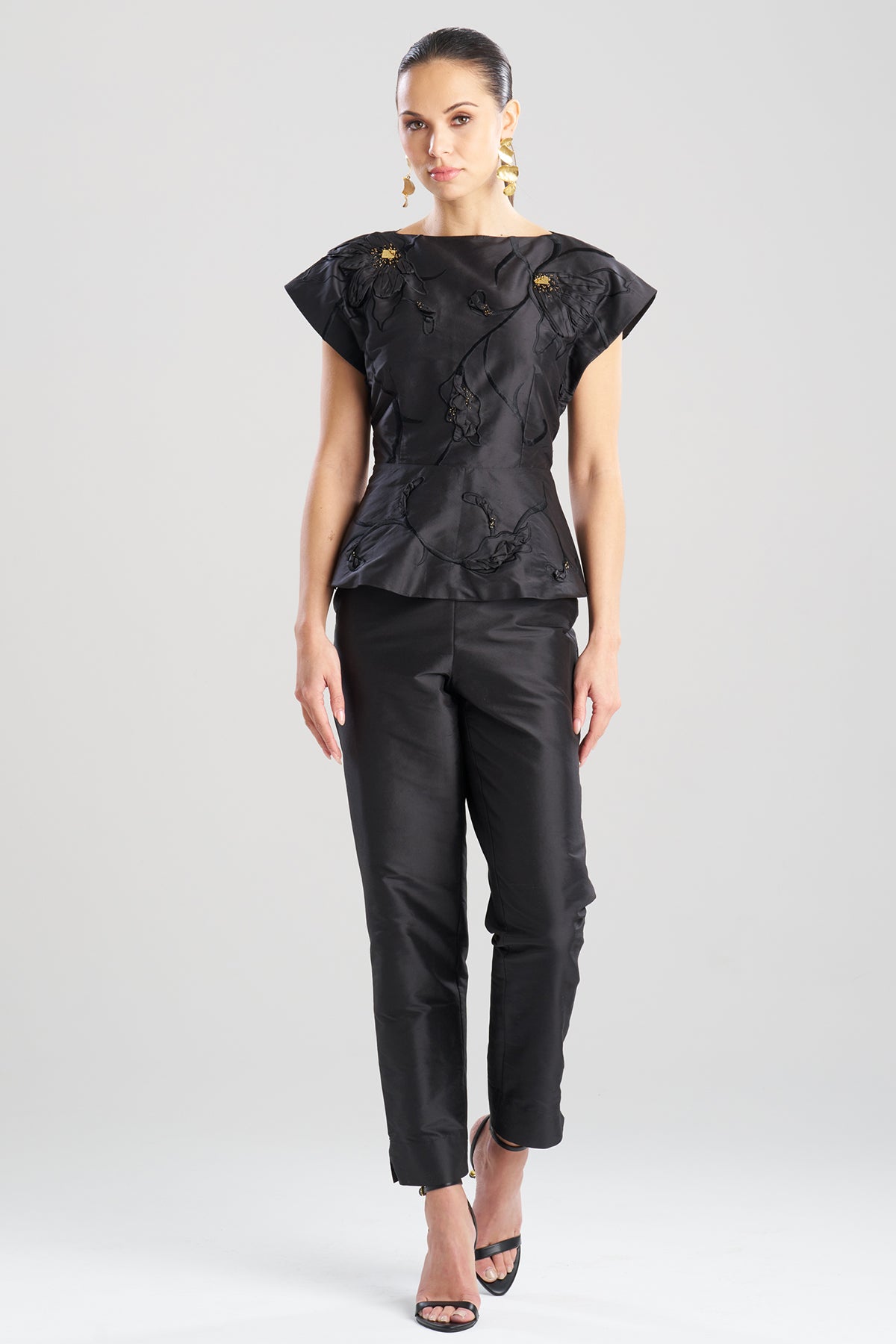 Couture Silk Dupioni Embellished Top Black Natori