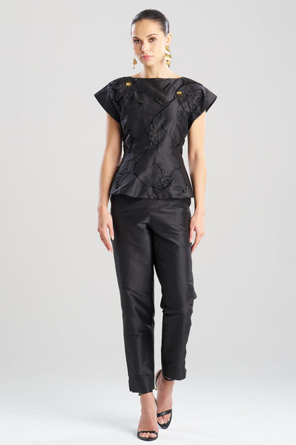 Couture Silk Dupioni Embellished Top Black Natori