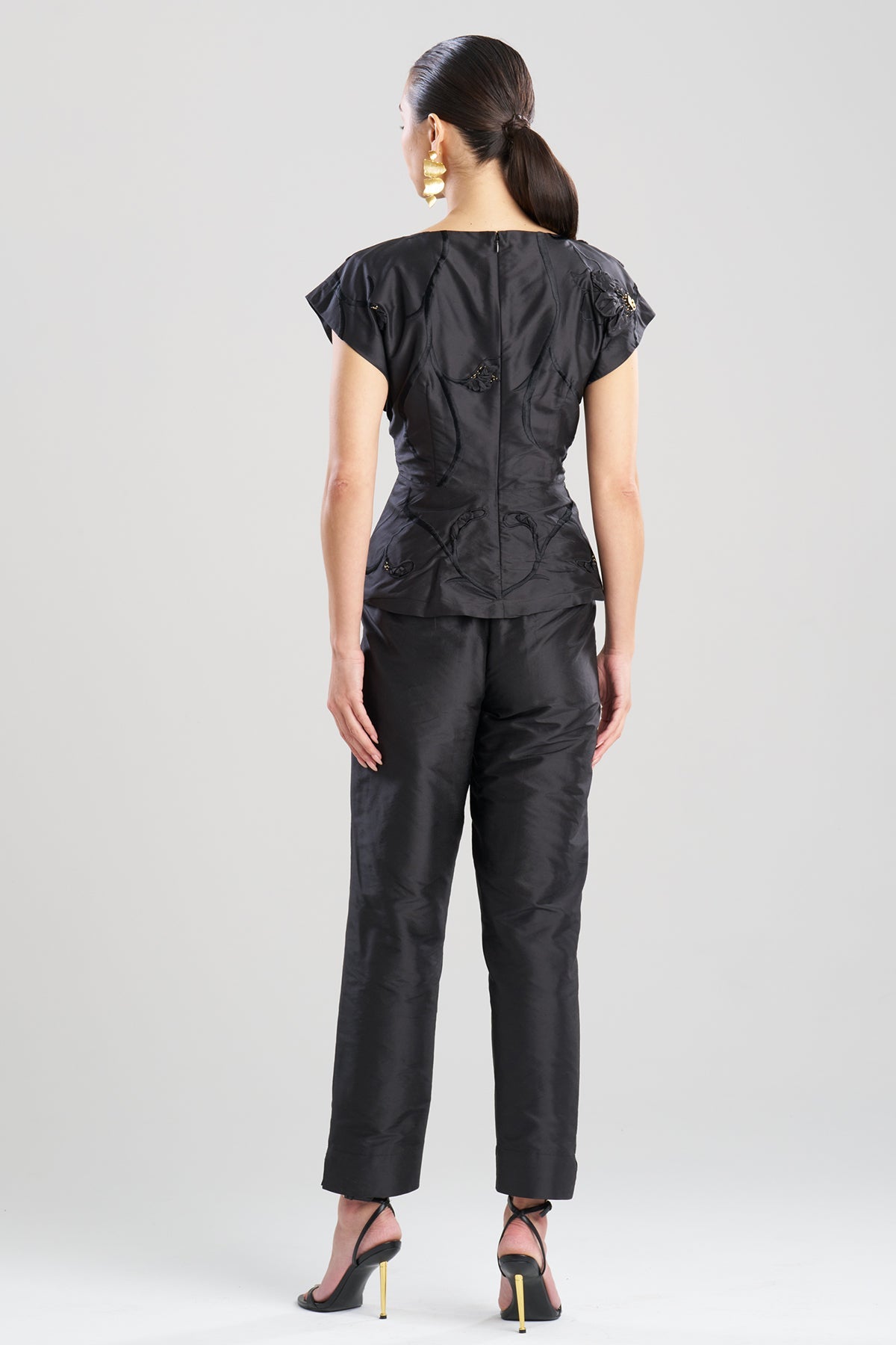 Couture Silk Dupioni Embellished Top Black Natori