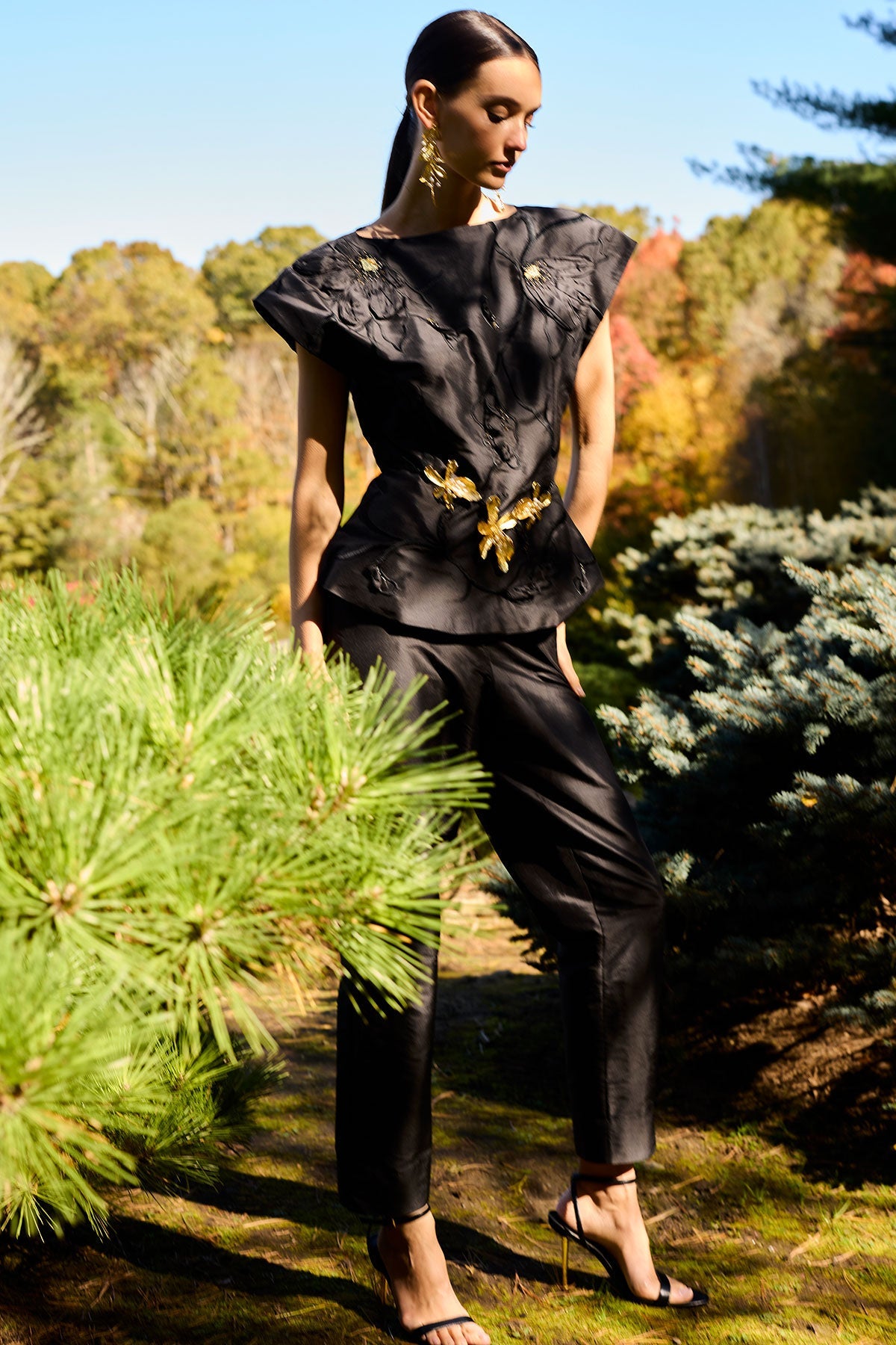 Couture Silk Dupioni Embellished Top Black Natori
