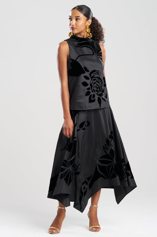 Couture Silk Dupioni Embroidered Halter Top Black Natori