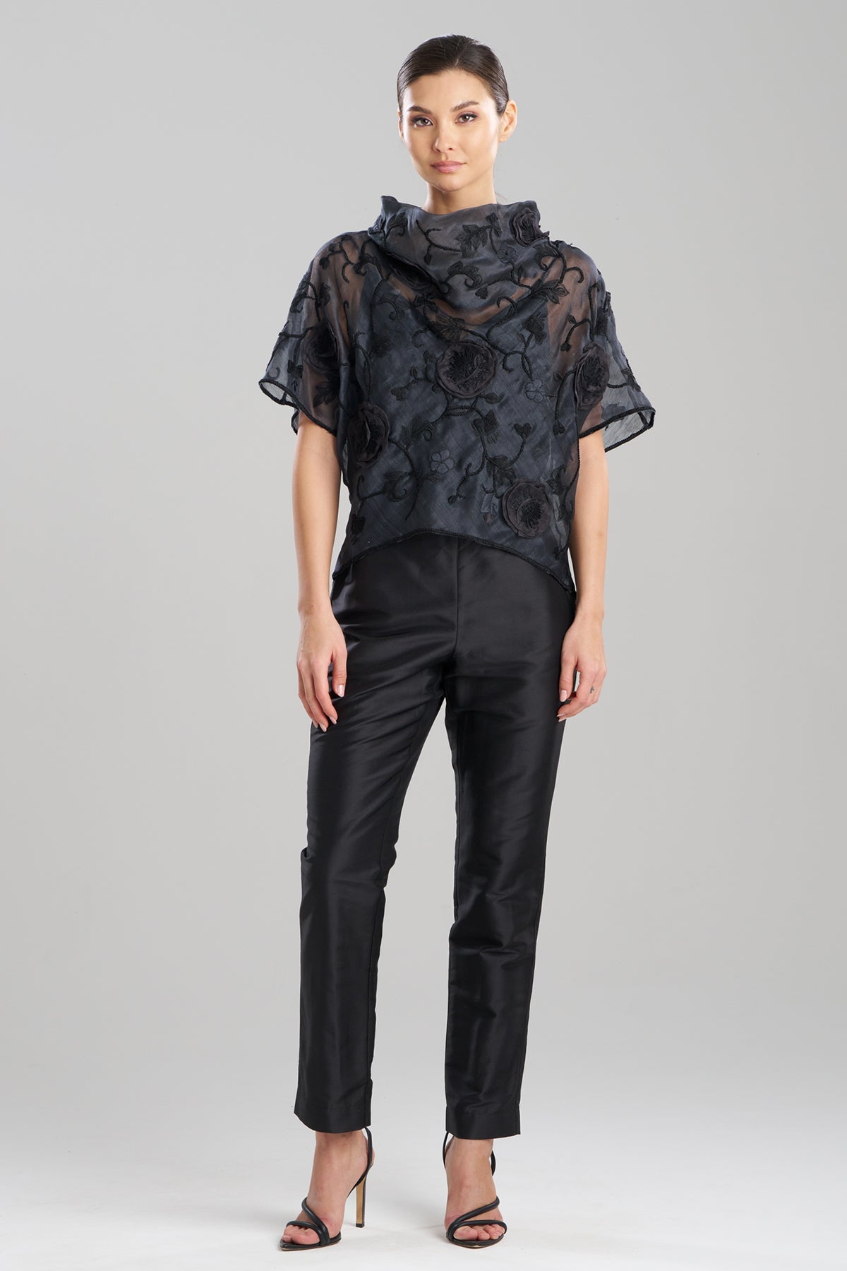 Couture Piña Embroidered Funnel Neck Top Black Natori