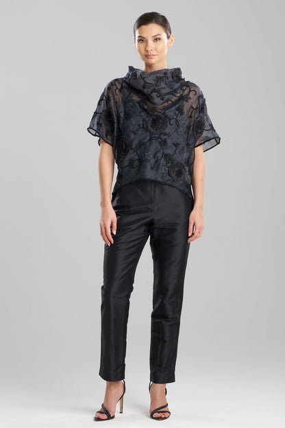 Couture Piña Embroidered Funnel Neck Top Black Natori