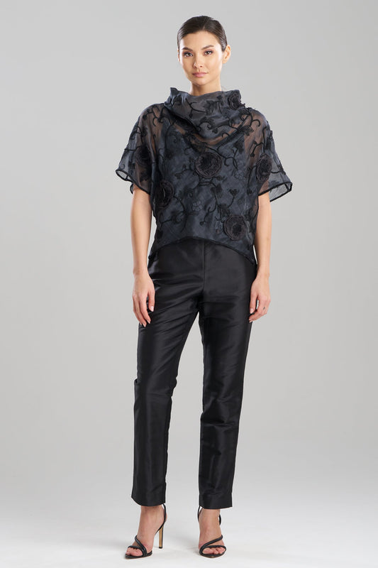 Couture Piña Embroidered Funnel Neck Top Black Natori