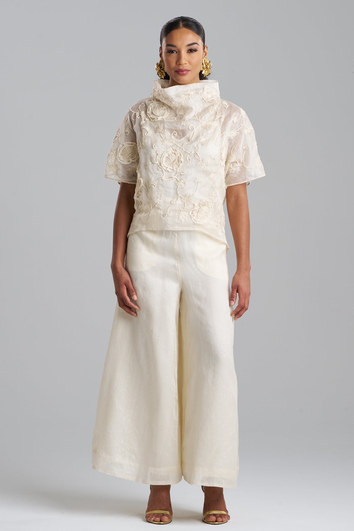 Couture Piña Embroidered Funnel Neck Top Natural Natori