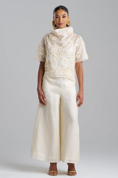 Couture Piña Embroidered Funnel Neck Top Natural Natori