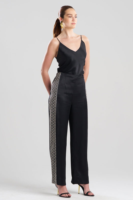 Couture Nara Embroidered Silk Pants Black/White Natori