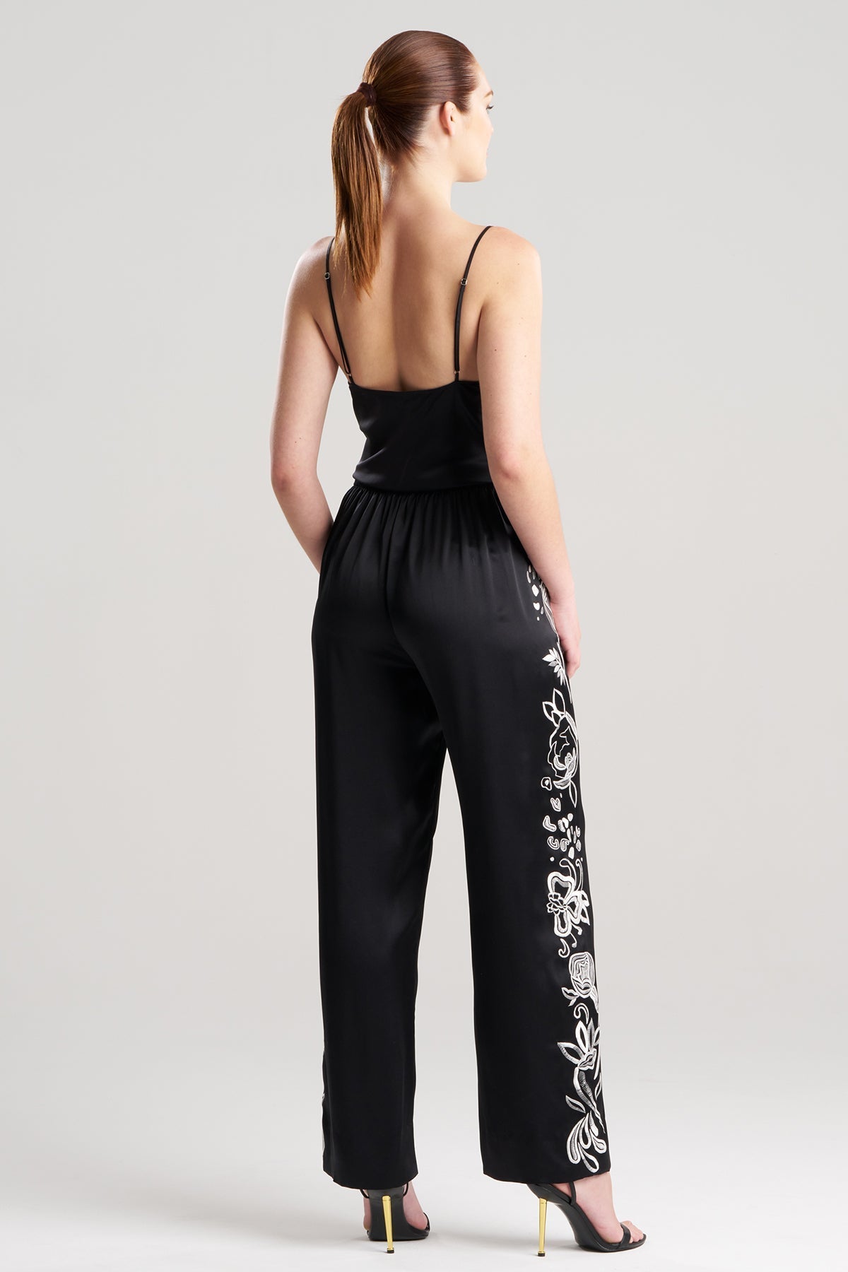 Couture Nouveau Embroidered Silk Pants Black Natori
