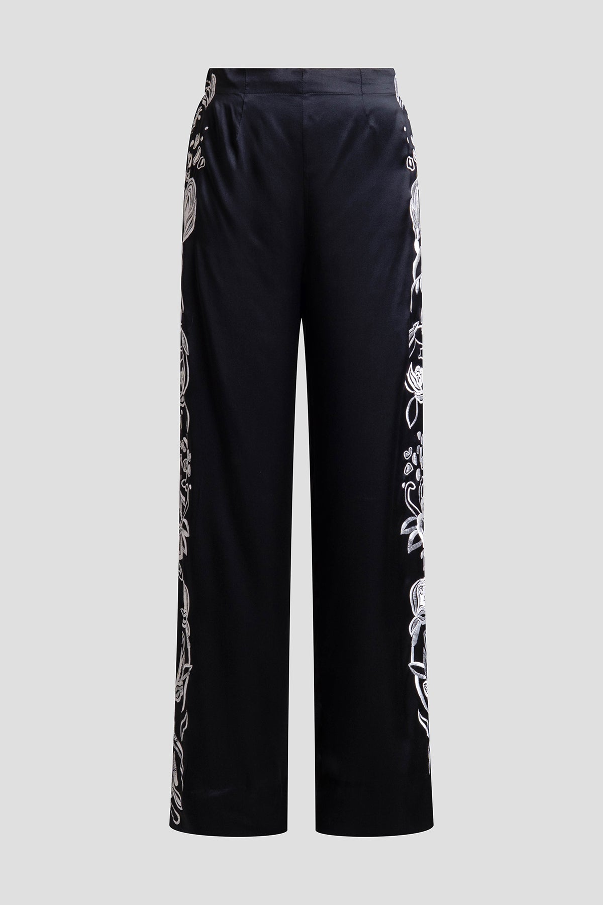 Couture Nouveau Embroidered Silk Pants Black Natori
