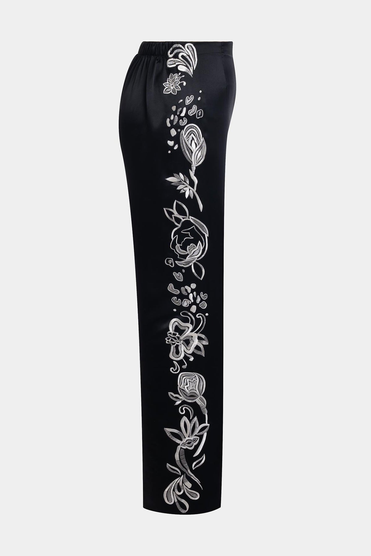 Couture Nouveau Embroidered Silk Pants Black Natori