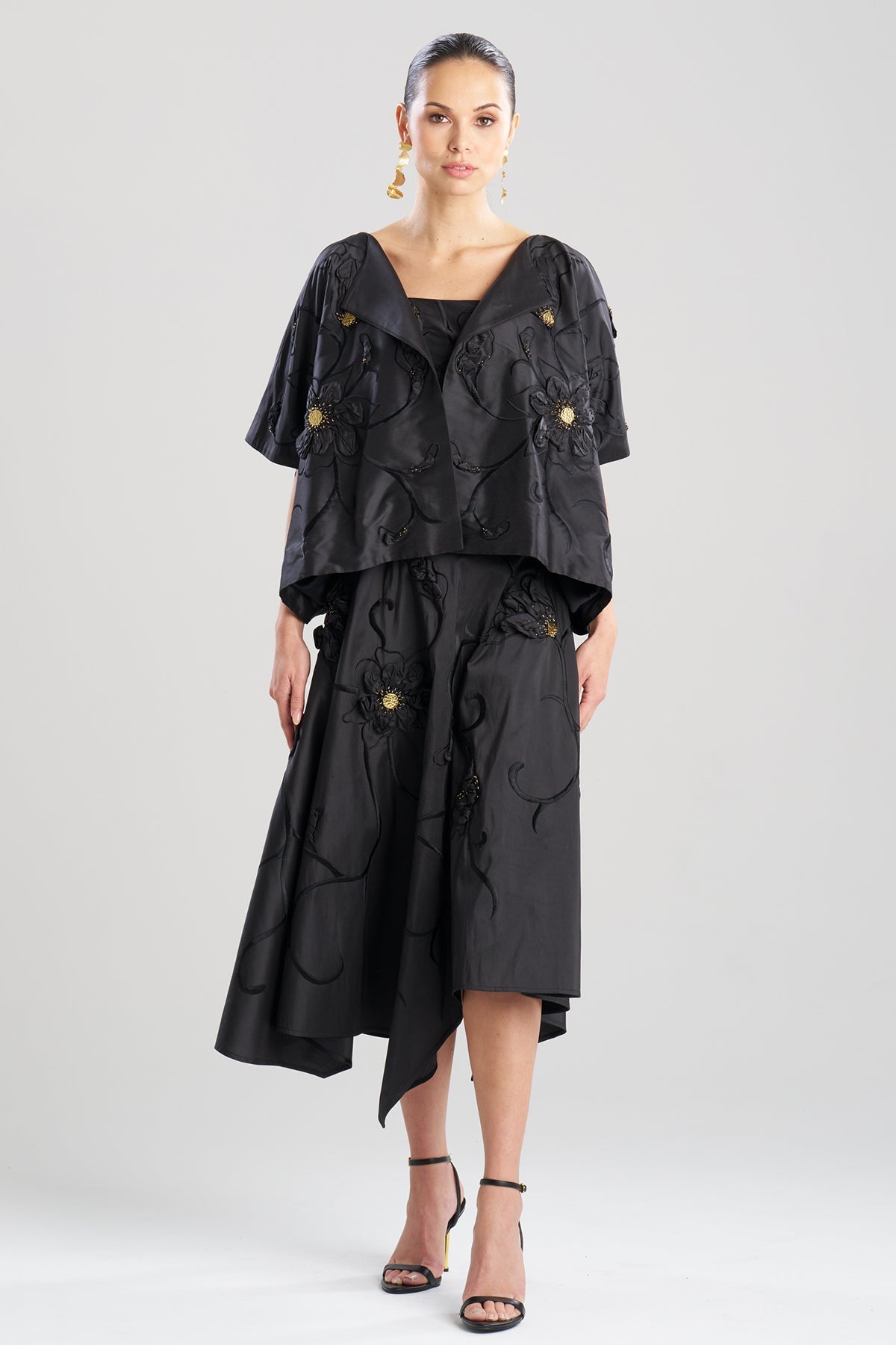 Couture Silk Dupioni Embellished Short Jacket Black Natori