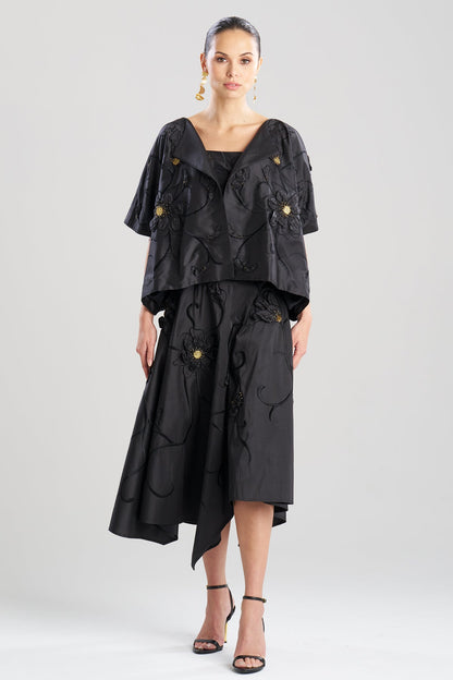 Couture Silk Dupioni Embellished Short Jacket Black Natori