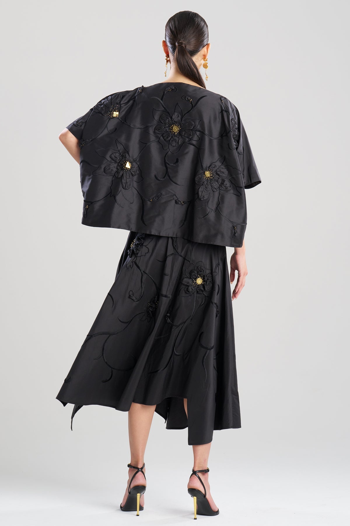 Couture Silk Dupioni Embellished Short Jacket Black Natori