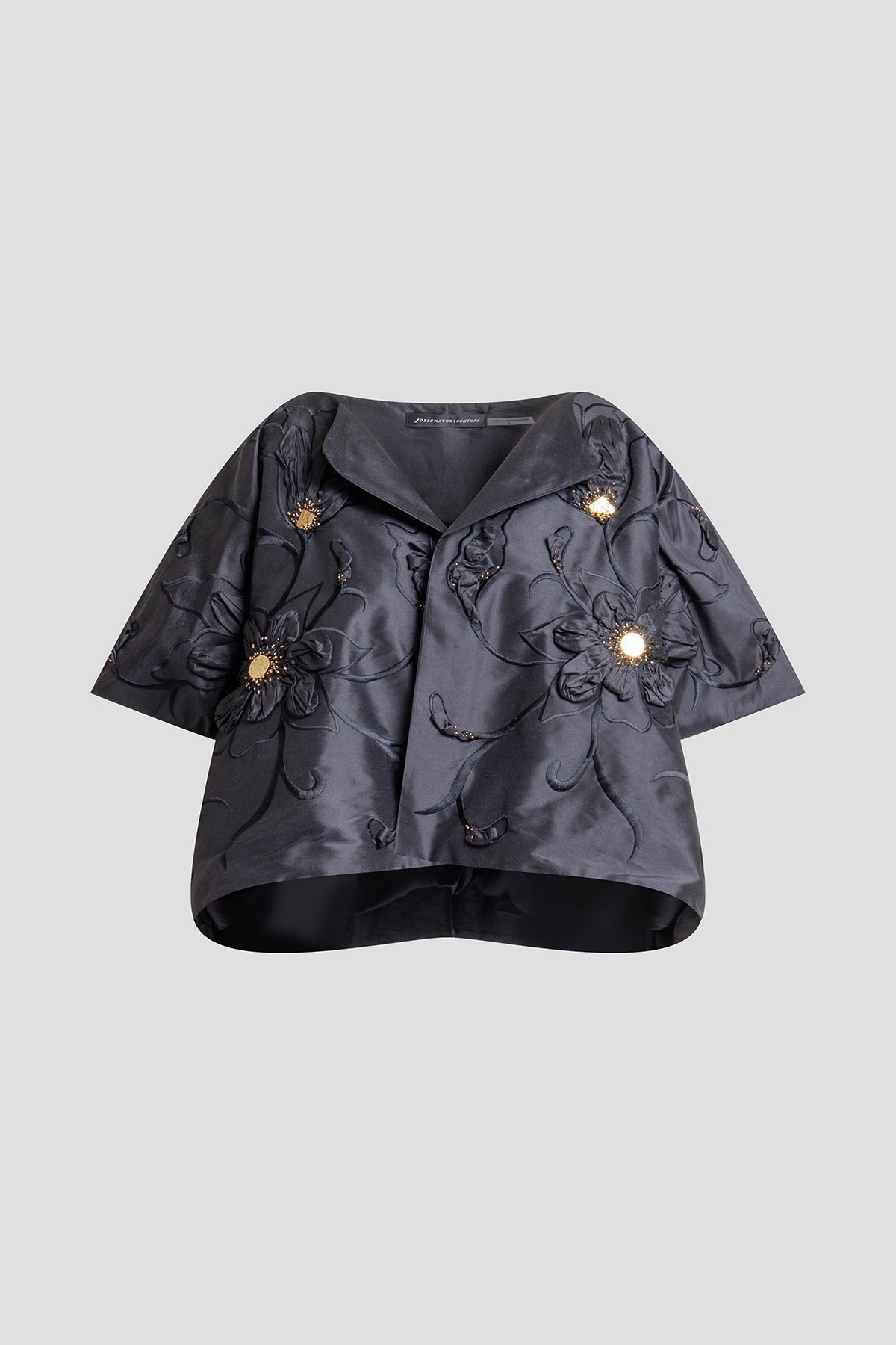 Couture Silk Dupioni Embellished Short Jacket Black Natori