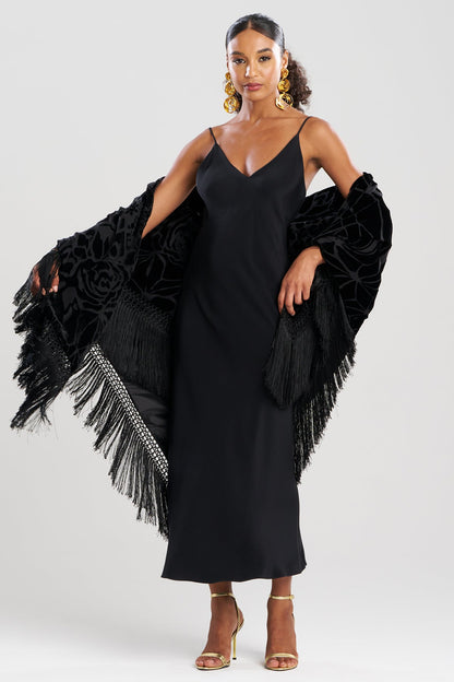 Couture Burnout Velvet Fringe Shawl Black Natori