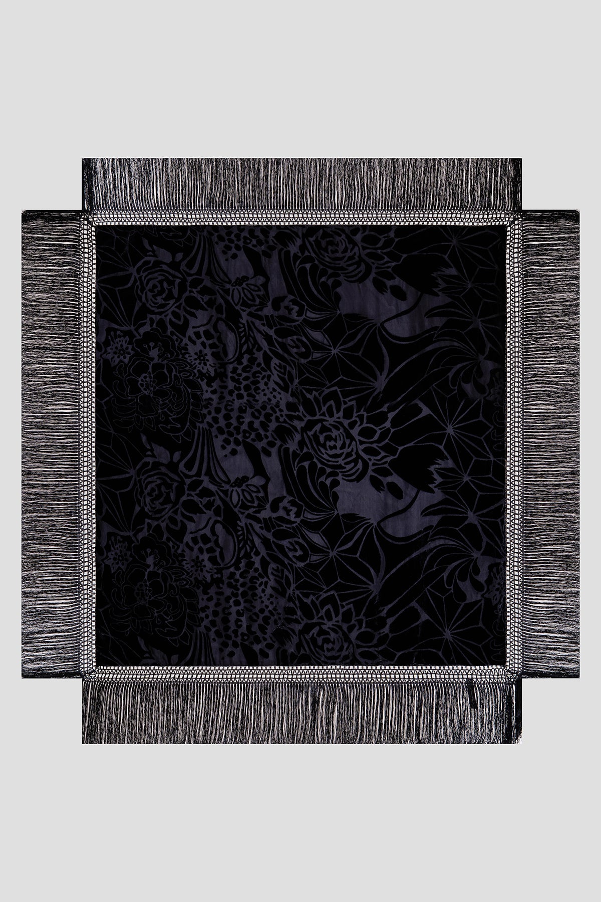 Couture Burnout Velvet Fringe Shawl Black Natori