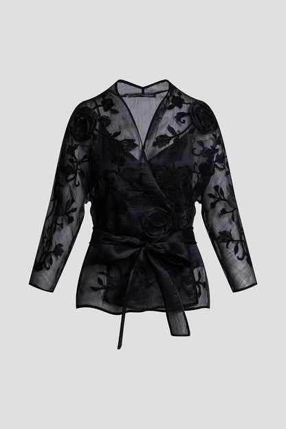 Couture Piña Belted Jacket Black Natori