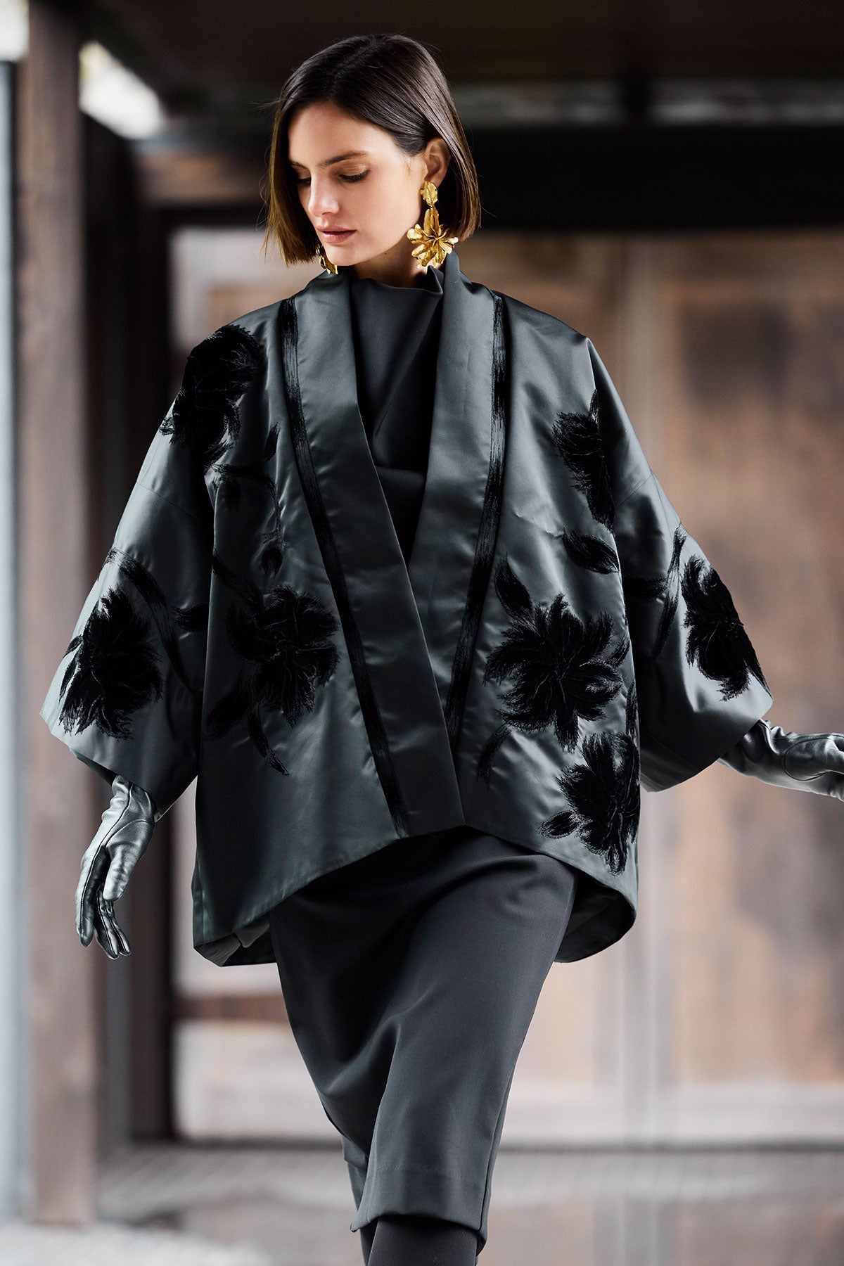 Couture Duchess Satin Coat Black Natori