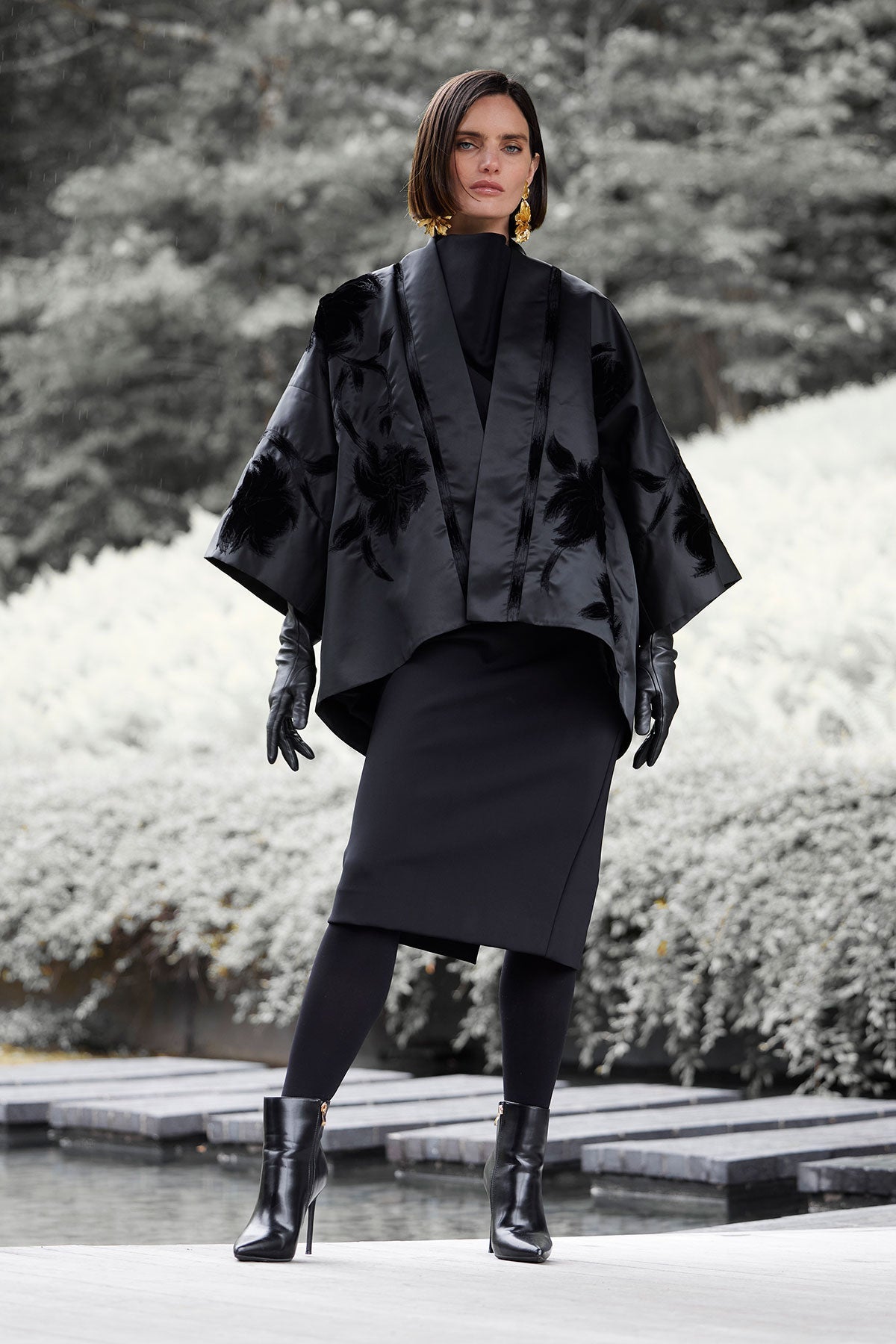 Couture Duchess Satin Coat Black Natori
