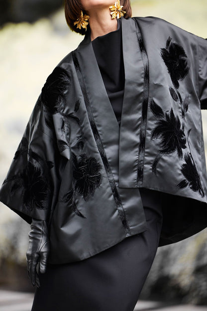 Couture Duchess Satin Coat Black Natori