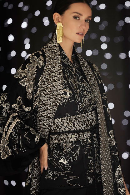 Couture Nara Embroidered Silk Vest Black/White Natori