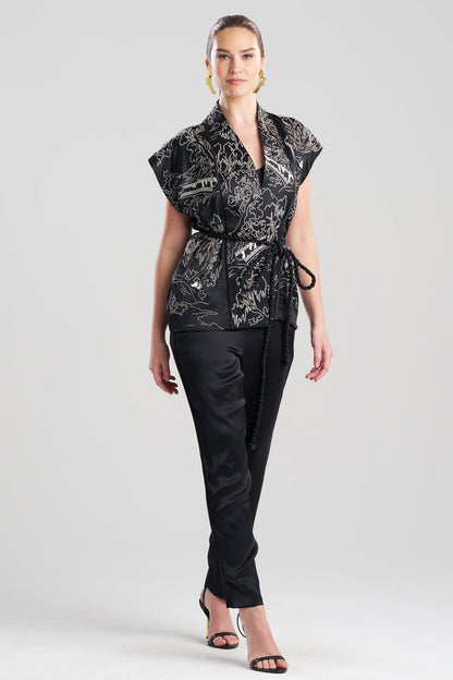Couture Nara Embroidered Silk Vest Black/White Natori