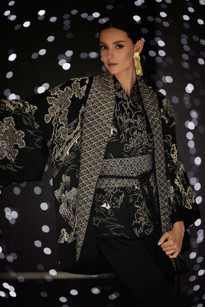 Couture Nara Embroidered Silk Vest Black/White Natori