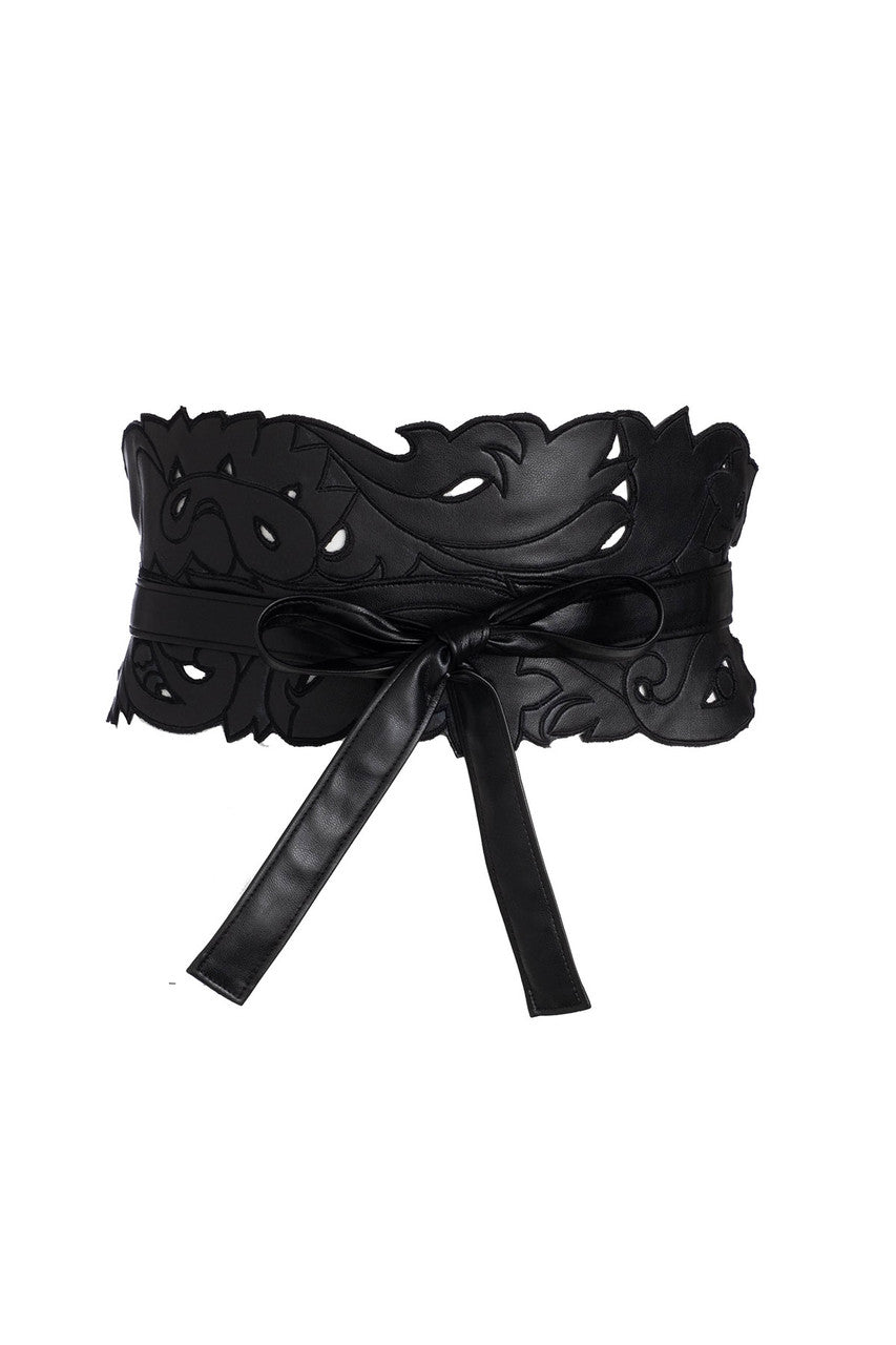 Buy Vegan Luxe Lambskin Cut Out Obi Belt in Black Online Black Natori