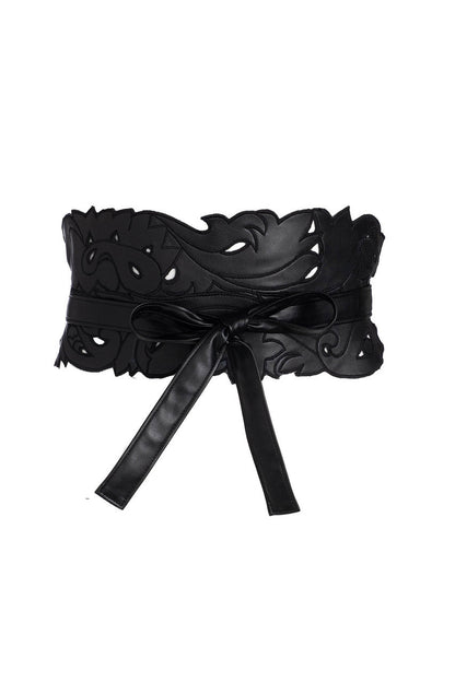 Buy Vegan Luxe Lambskin Cut Out Obi Belt in Black Online Black Natori