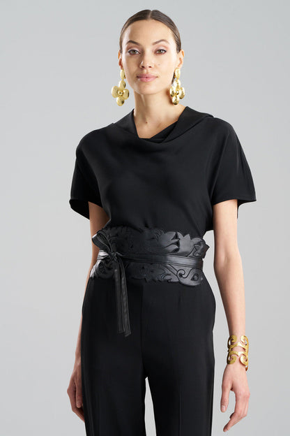 Buy Vegan Luxe Lambskin Cut Out Obi Belt in Black Online Black Natori
