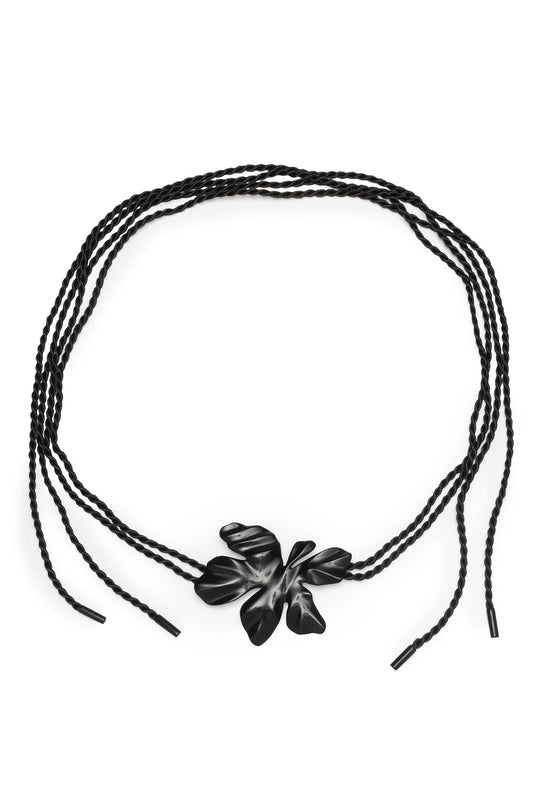 Peony Horn Pendant Rope Belt Black Natori