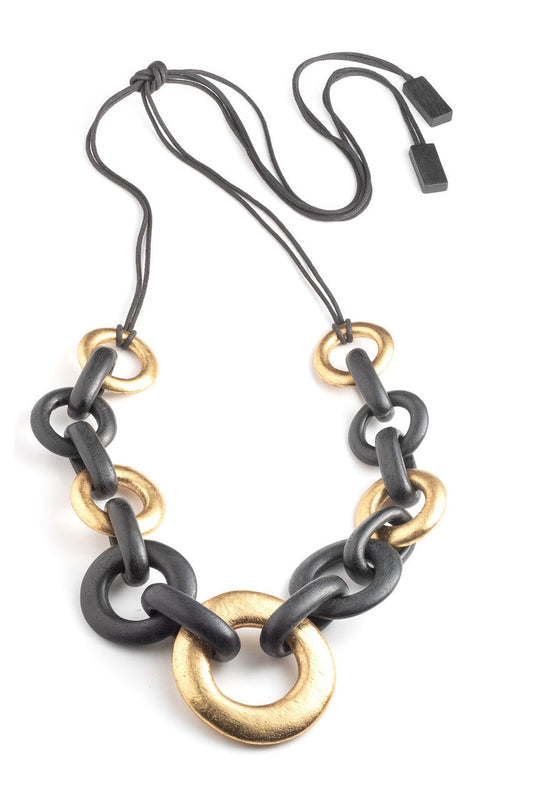 Buy Acacia Wood and Gold Plated Circle Chain Link Tie Belt in Black/Gold Online Black/Gold Natori