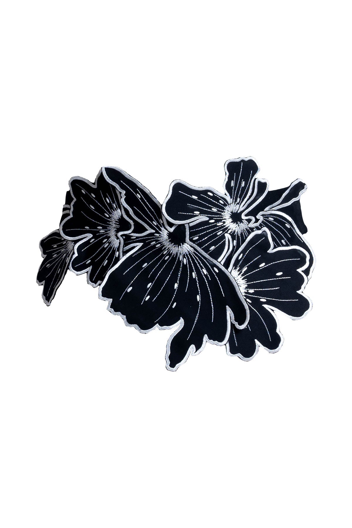 Cotton Chino Embroidered Floral Obi Belt Black Natori