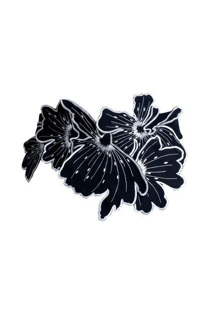 Cotton Chino Embroidered Floral Obi Belt Black Natori