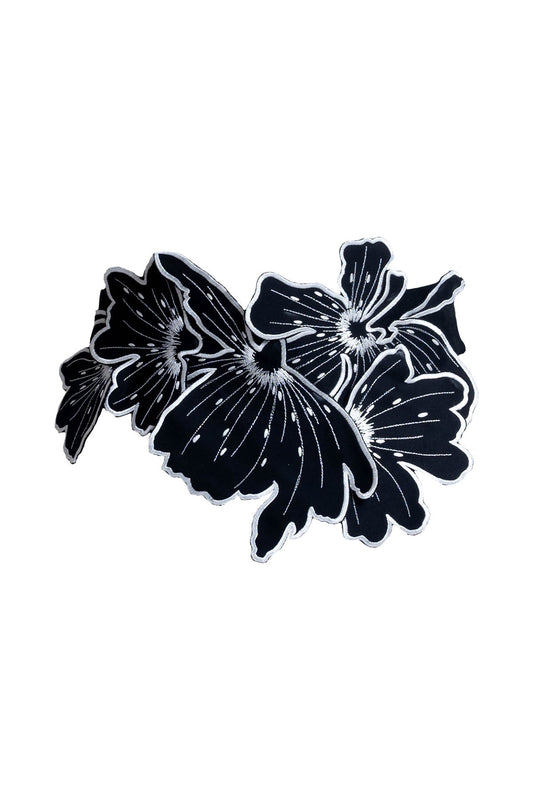Cotton Chino Embroidered Floral Obi Belt Black Natori