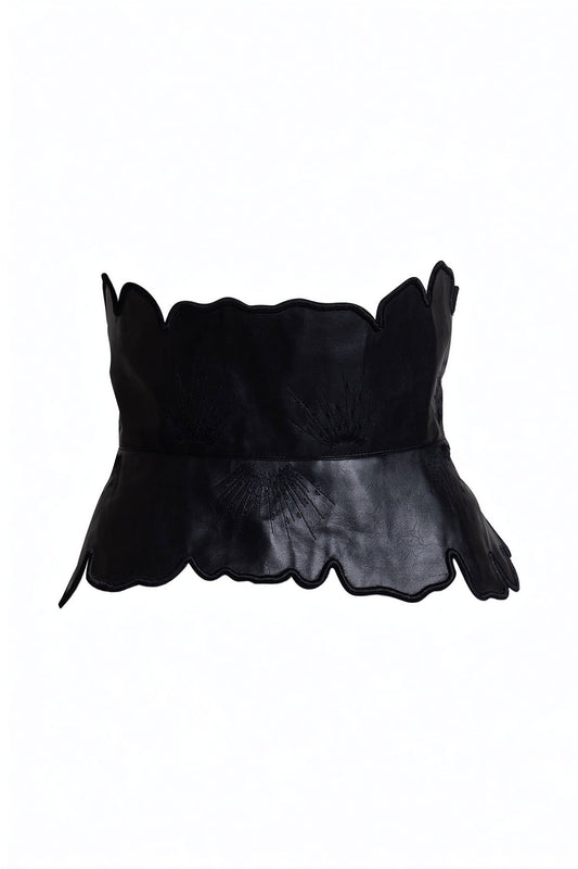Vegan Luxe Lambskin Floral Embroidered Obi Belt Black Natori